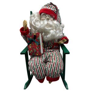 Vintage Rocking Chair Snoring Santa Claus Pajamas Animated Christmas 12" READ
